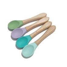 스푼 BPA 무료 식량 등급 부드러운 실리콘 아기 스푼을 공급하는 나무 손잡이 유아