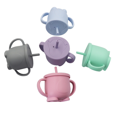 피딩되기 위한 밀짚과 새지 않는 실리콘 비 하락 아기 sippy 컵